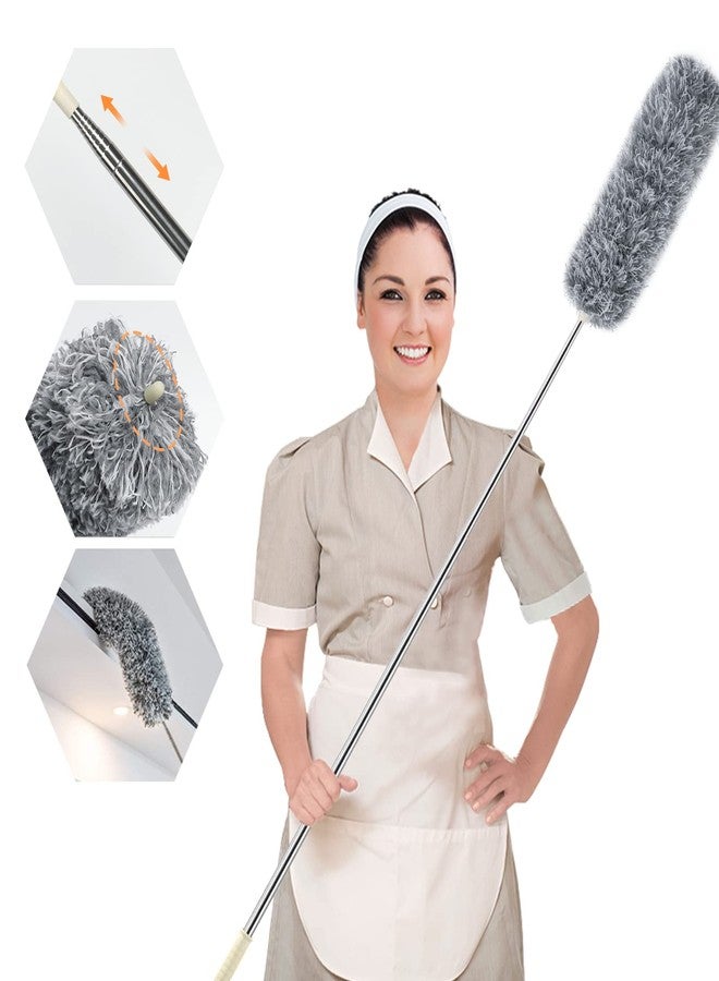 ENJSD Extendable Feather Duster,Microfiber Duster with Extra Long 100in Stainless Steel Telescopic Dusters with Scratch Resistant Cover,Perfect for Cleaning Cobweb,Ceiling Fan,Cars etc.(Grey) - Image 1